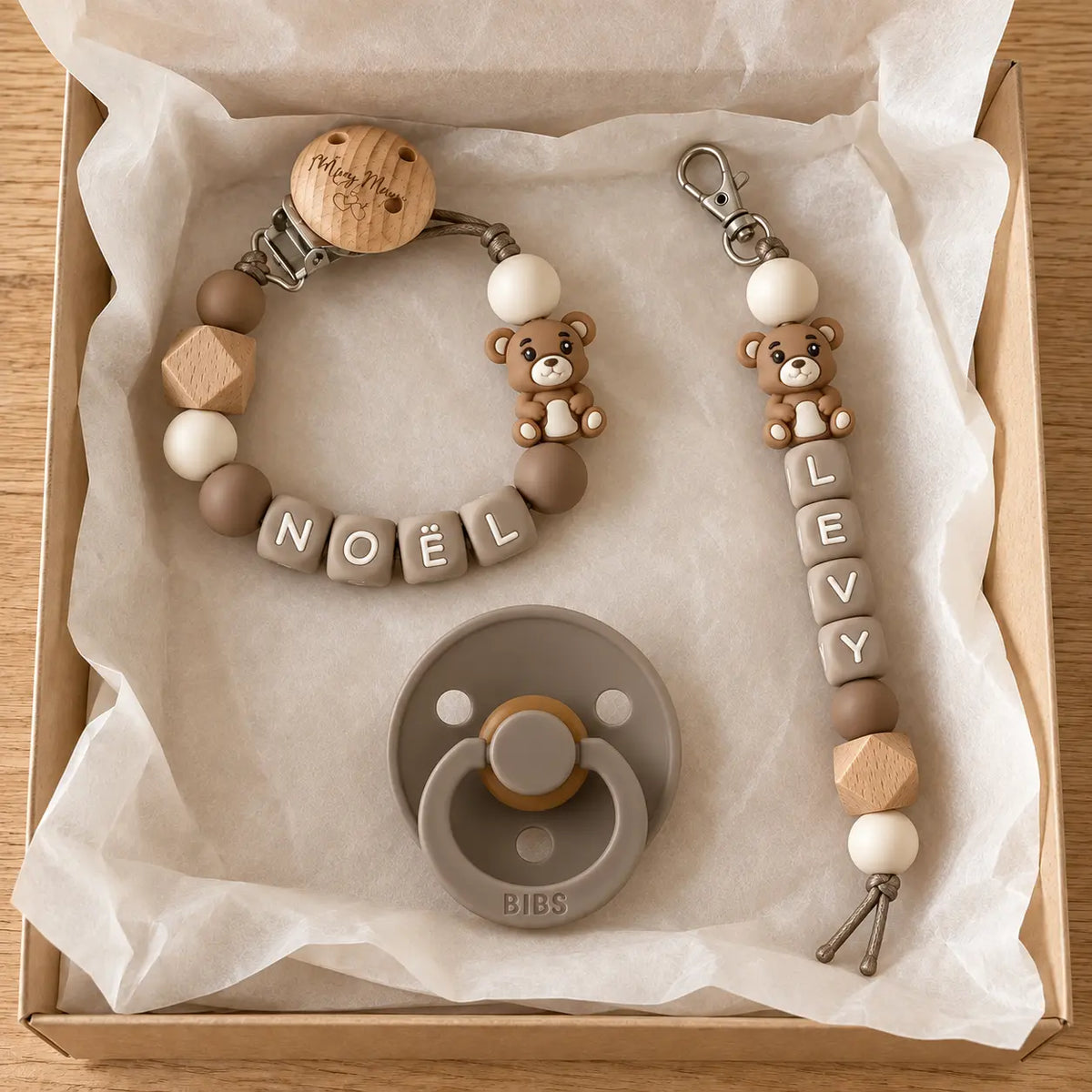 Newborn Gift Set with Name - Bear Natural