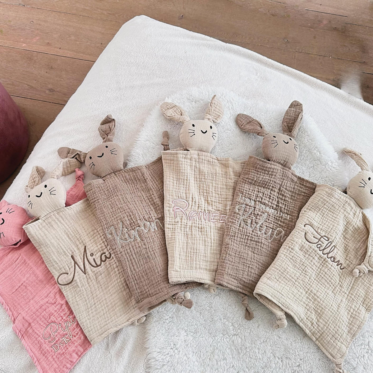 Mousseline Knuffeldoekje Konijn met Naam Beige