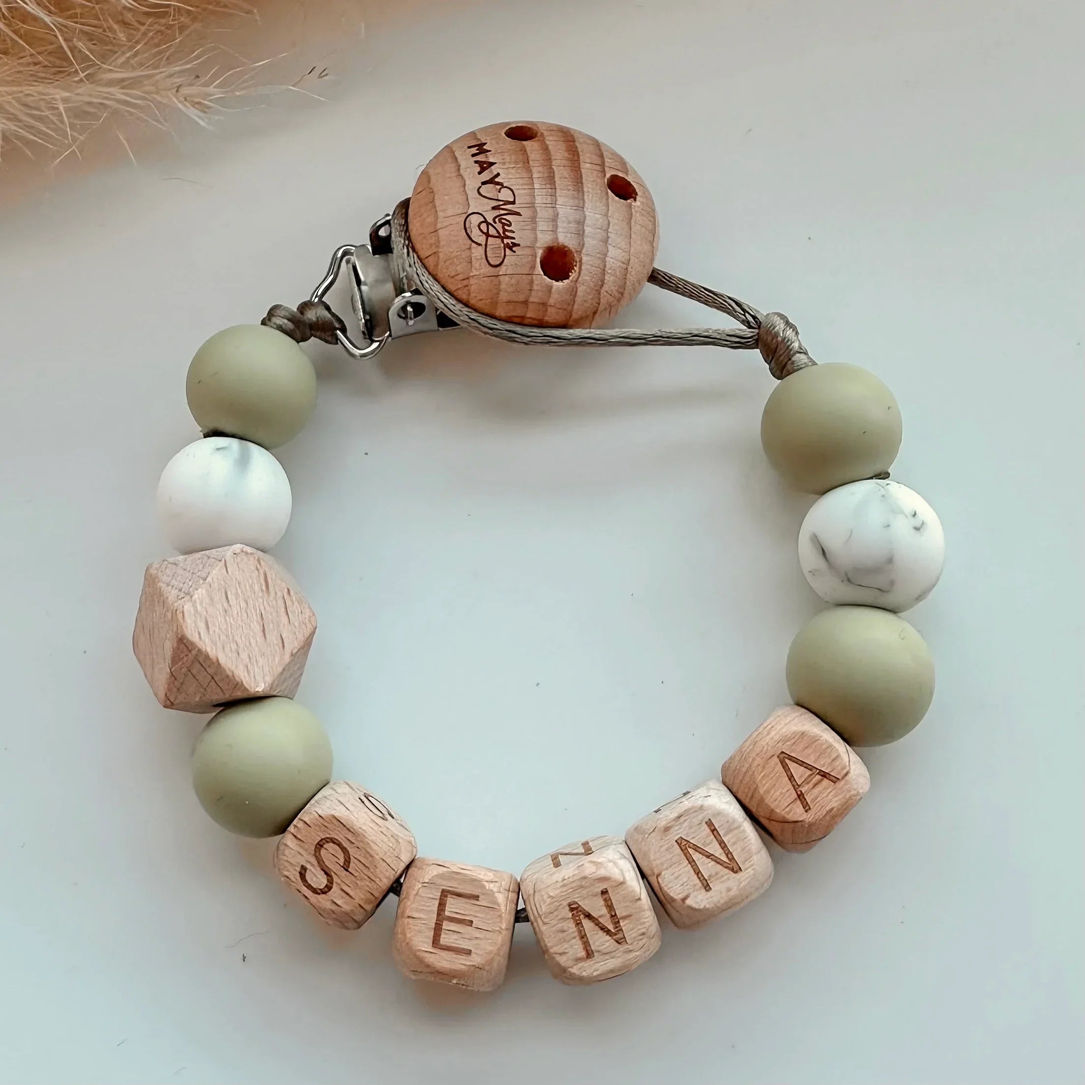 Speenkoord met naam marmer groen