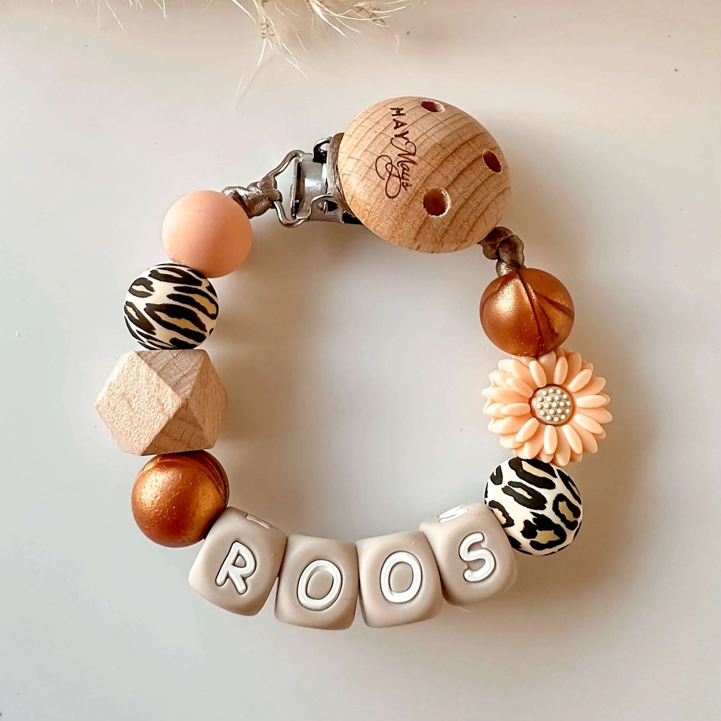 Speenkoord met naam | Brons Leopard Bloem Speenkoorden met naam