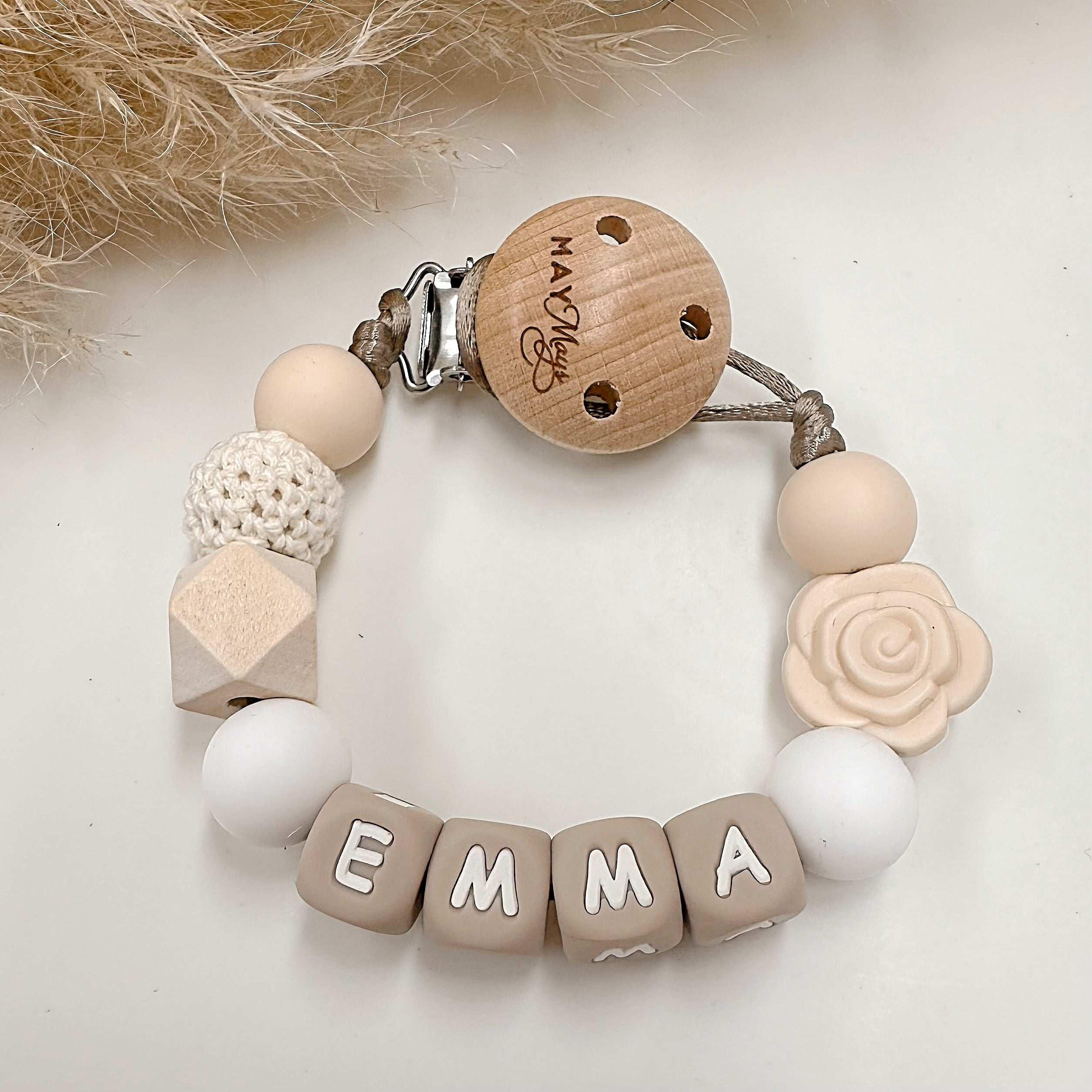 Speenkoord met naam | Roos naturel Speenkoorden met naam