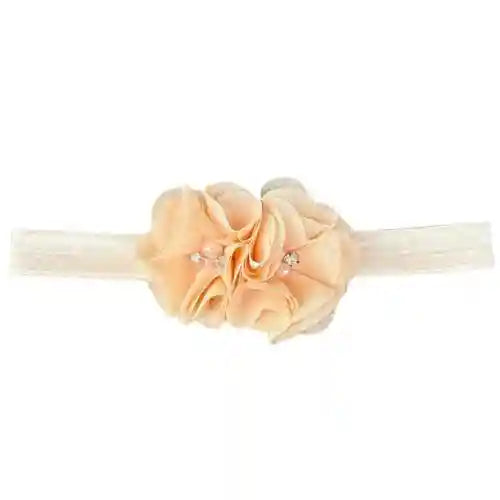 Nylon haarbandje bloemetjes parels beige - MiniDulce