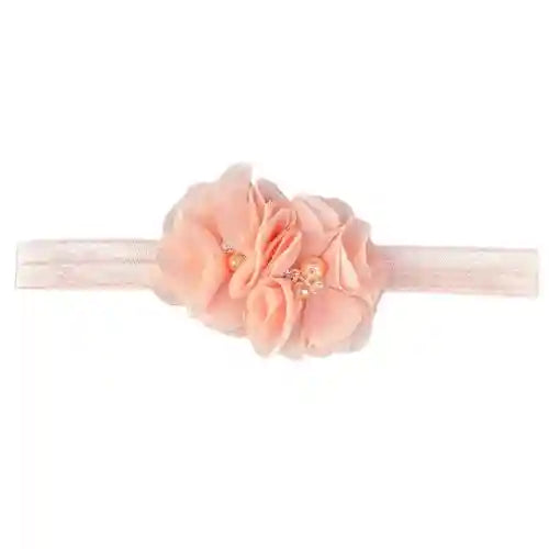 Nylon haarbandje bloemetjes parels roze - MiniDulce