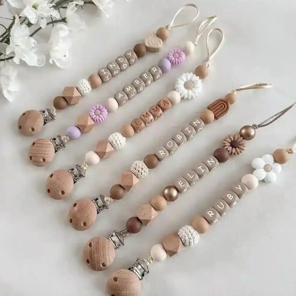 Speenkoord met naam – Witte Bloem Naturel - May Mays