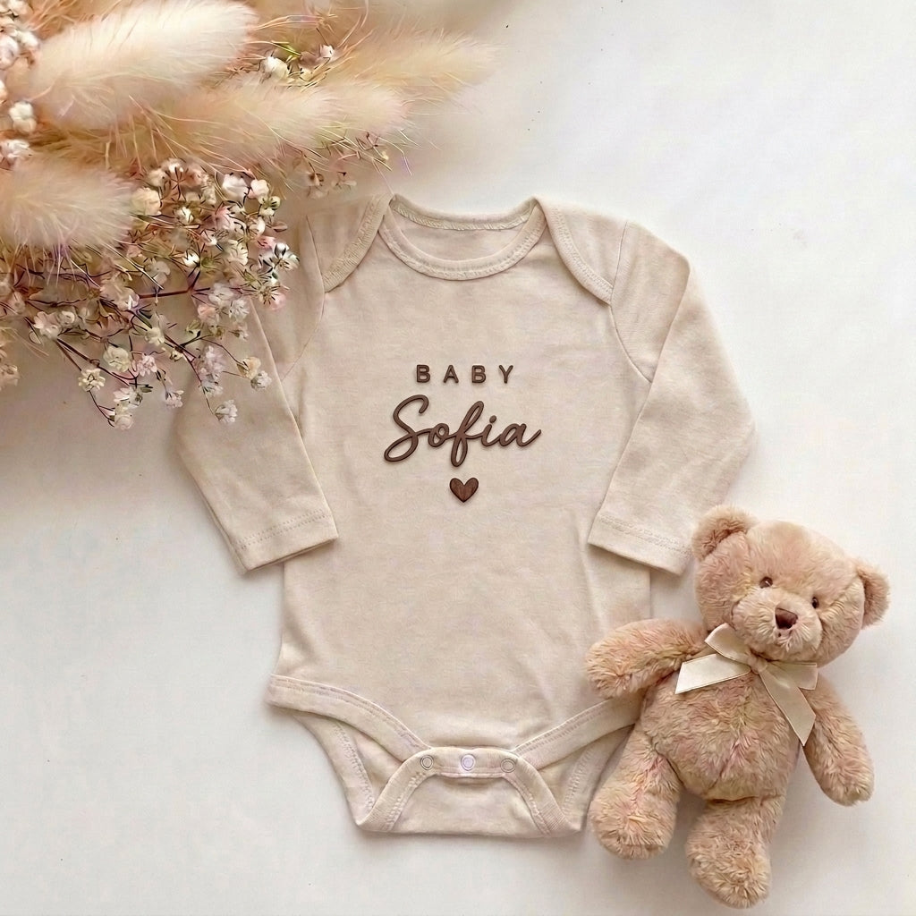 Romper met Naam Beige | Baby Naam Hartje | May Mays