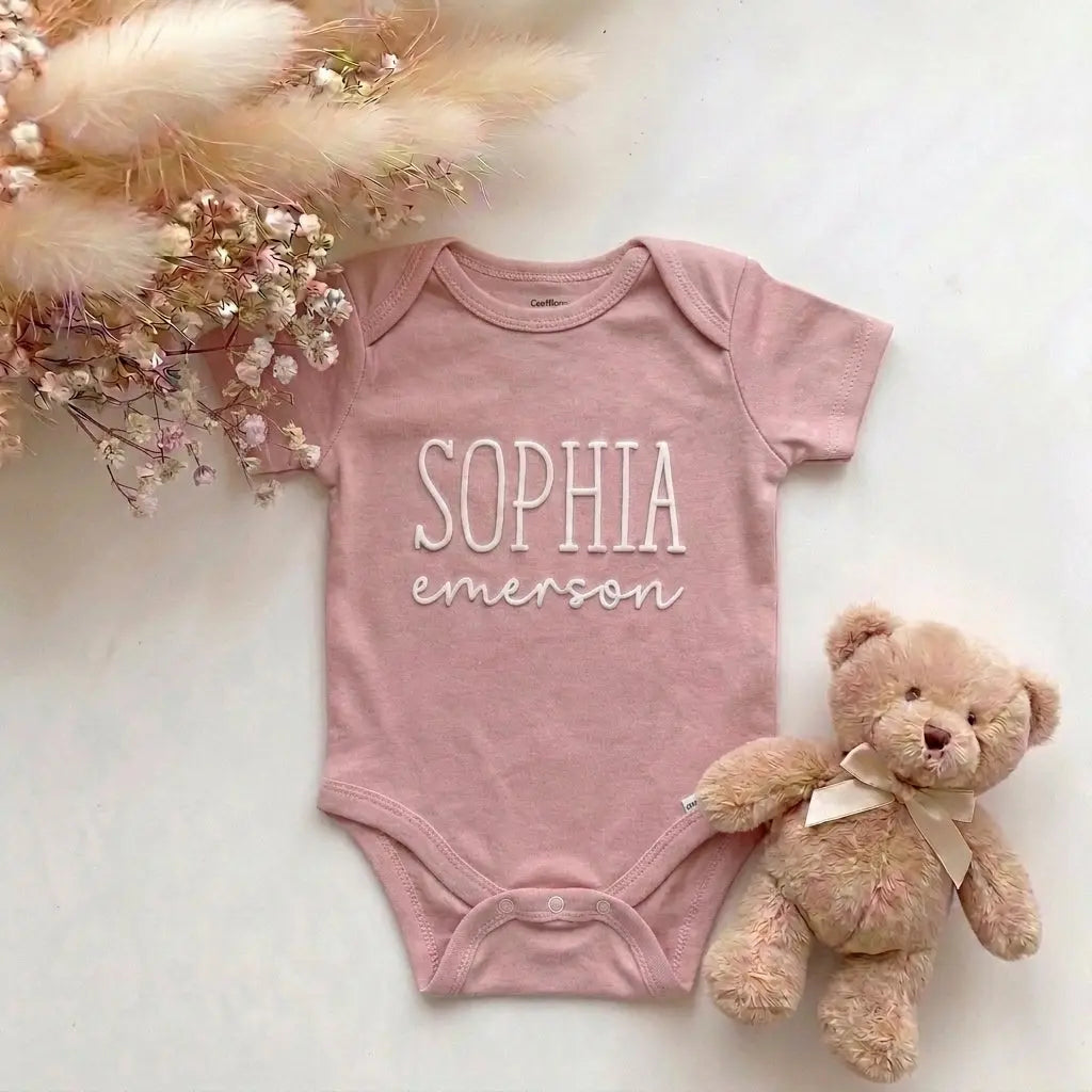 Romper met Naam Roze | Dubbele Naam | Gepersonaliseerde Babyromper