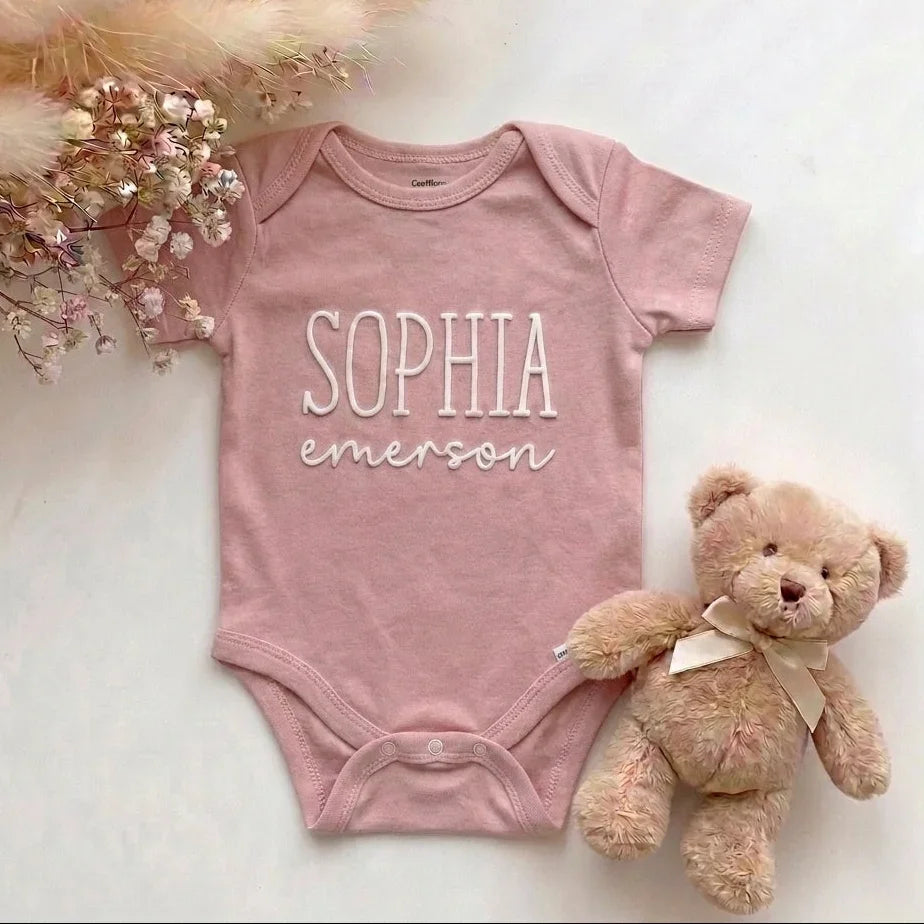 Romper met Naam Roze | Dubbele Naam | Gepersonaliseerde Babyromper