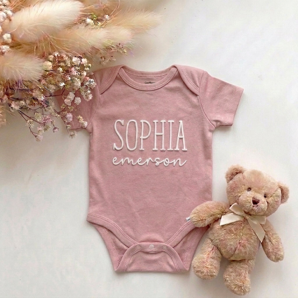 Romper met Naam Roze | Dubbele Naam | Gepersonaliseerde Babyromper