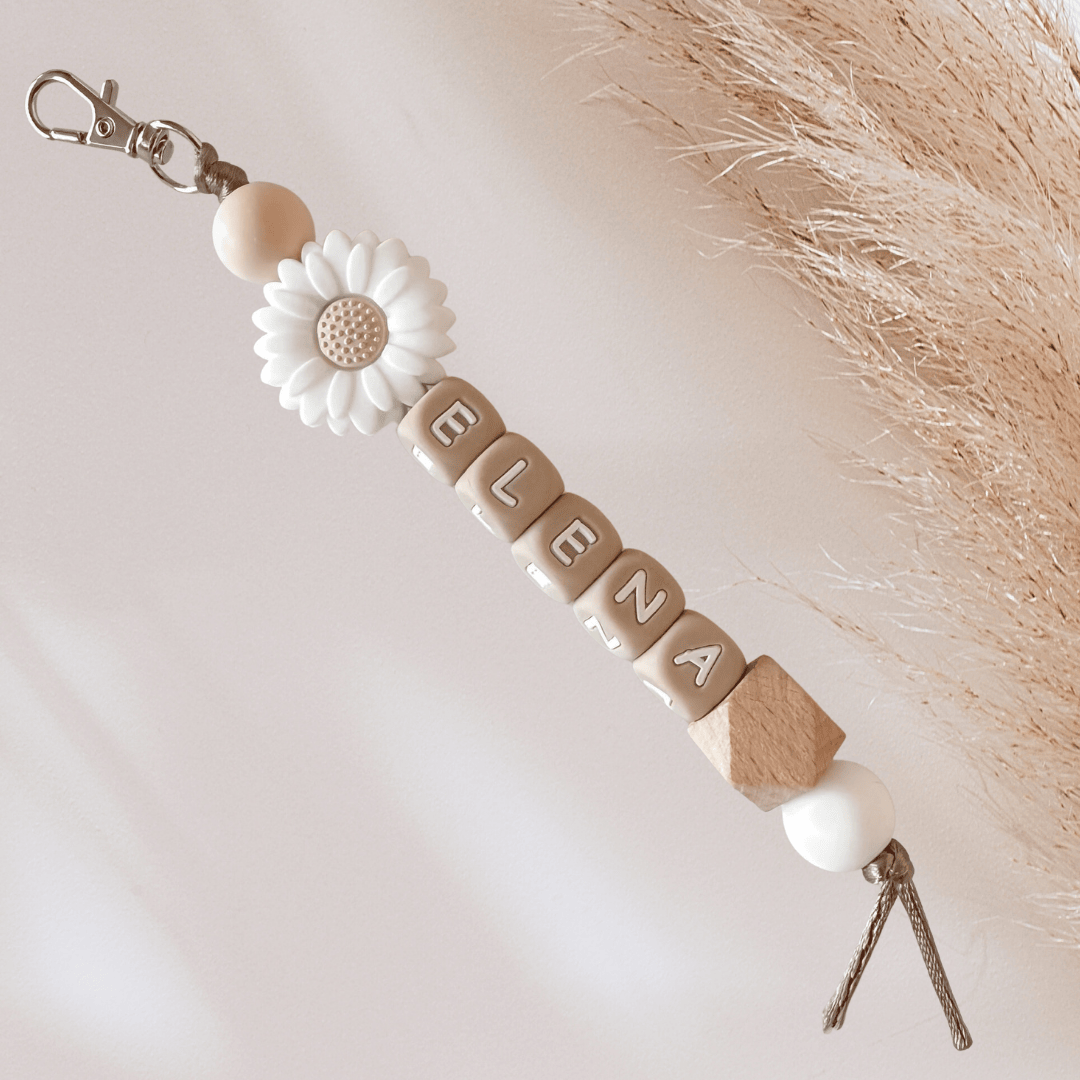 Sleutelhanger met naam bloem naturel