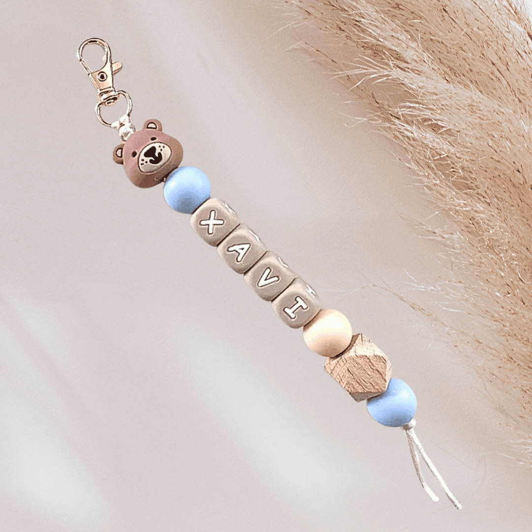 Sleutelhanger met naam beertje blauw