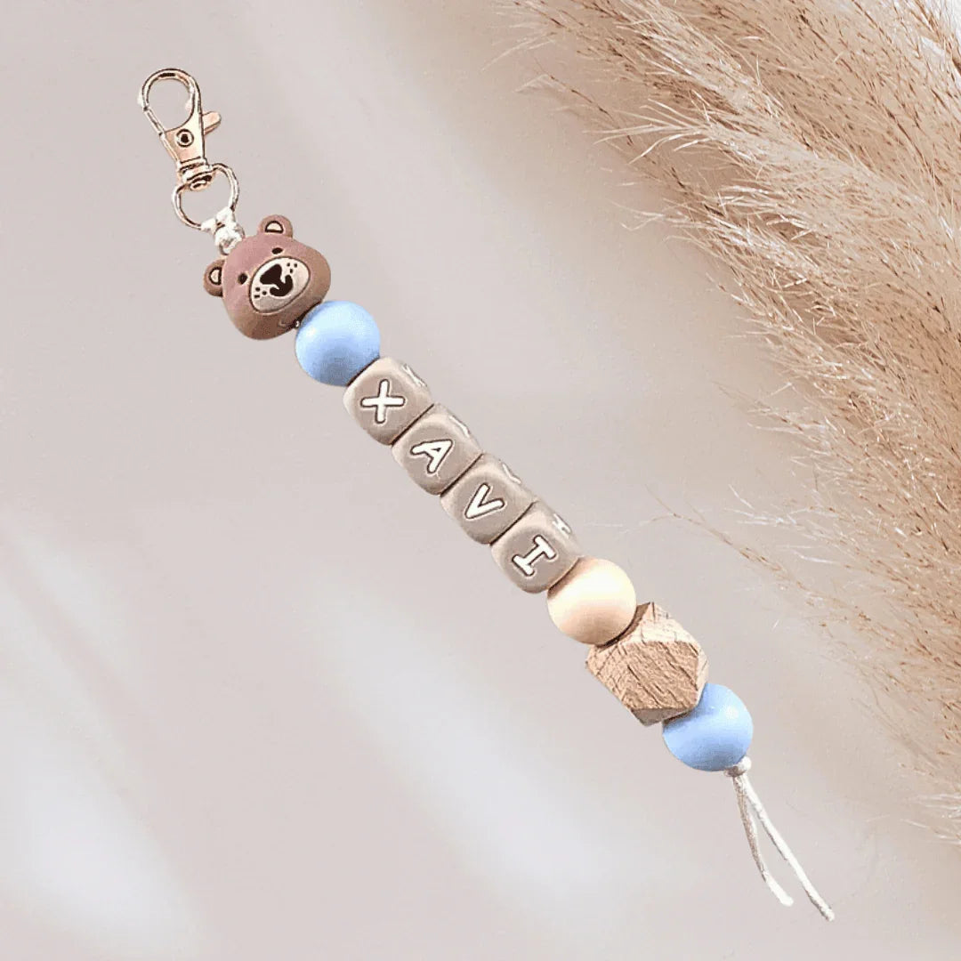 Sleutelhanger met naam beertje blauw