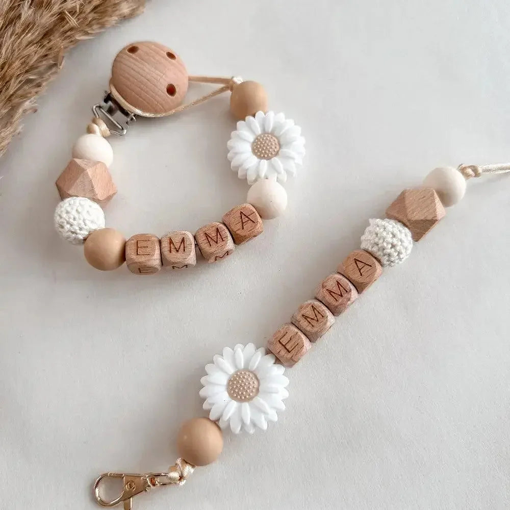 Speenkoord met naam – Bloem Wit - MiniDulce