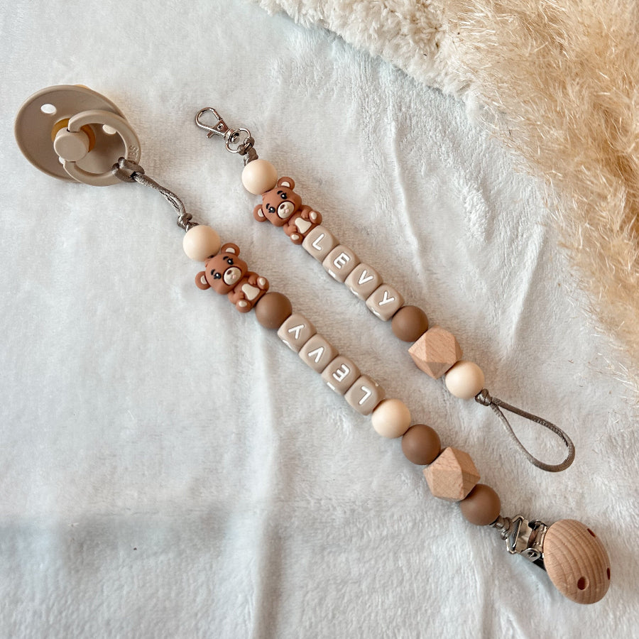 Sleutelhanger met naam beertje naturel