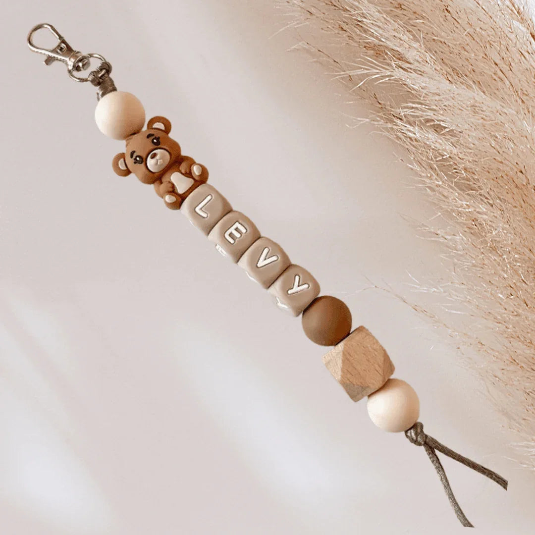 Sleutelhanger met naam beertje naturel