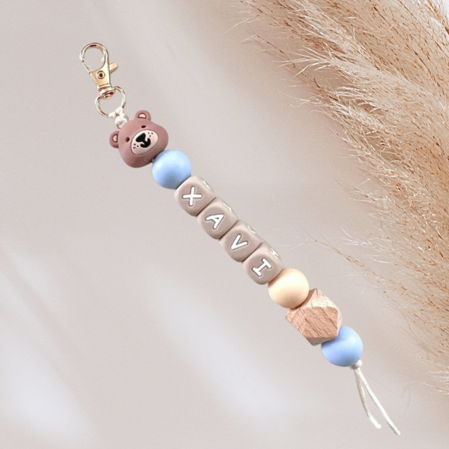 Sleutelhanger met naam beertje blauw