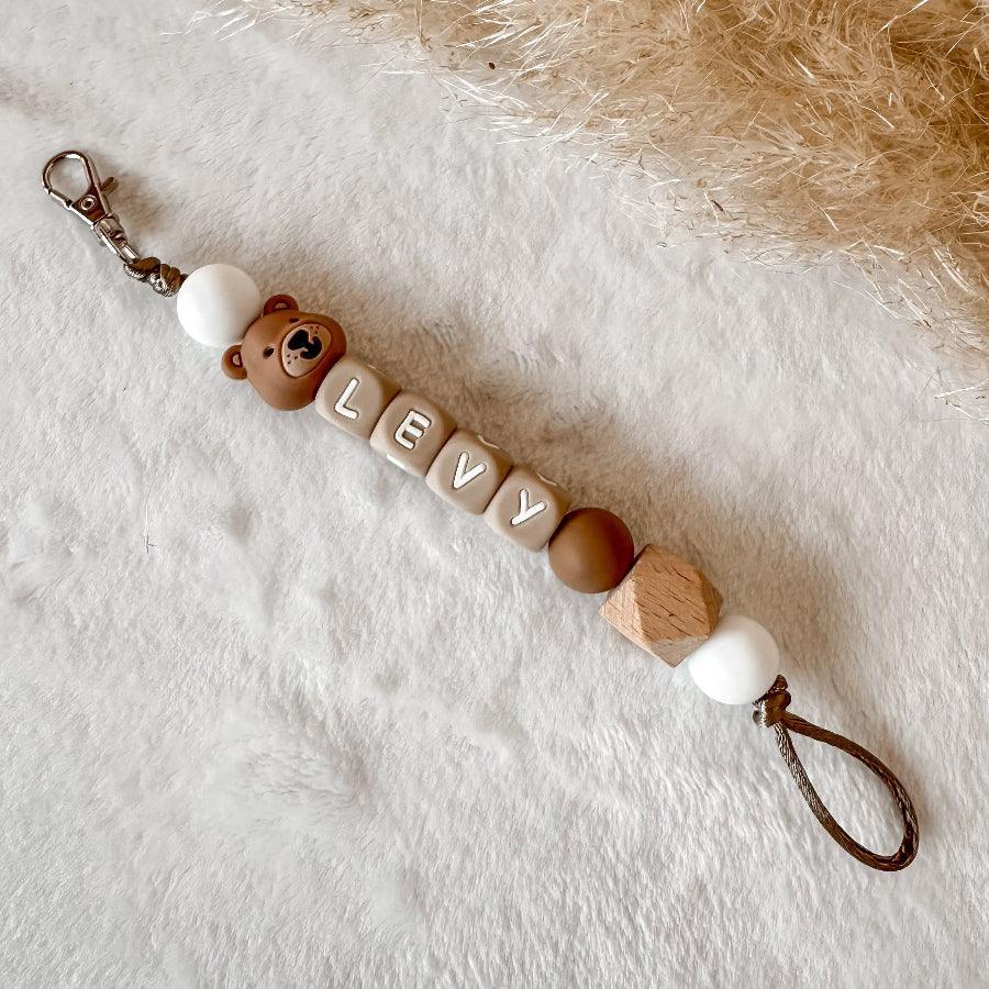 Sleutelhanger met naam beertje bruin wit