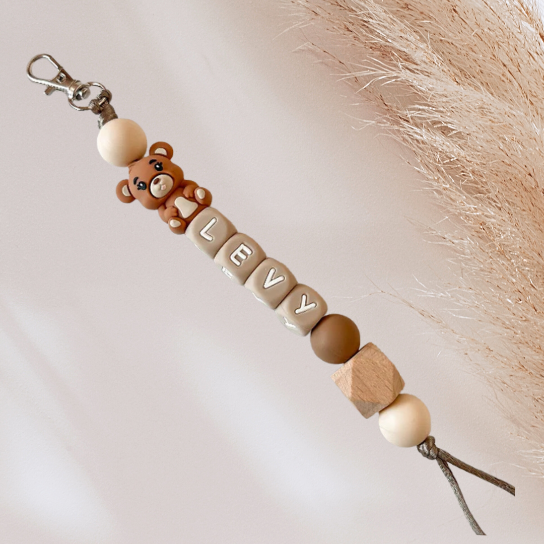 Sleutelhanger met naam beertje naturel