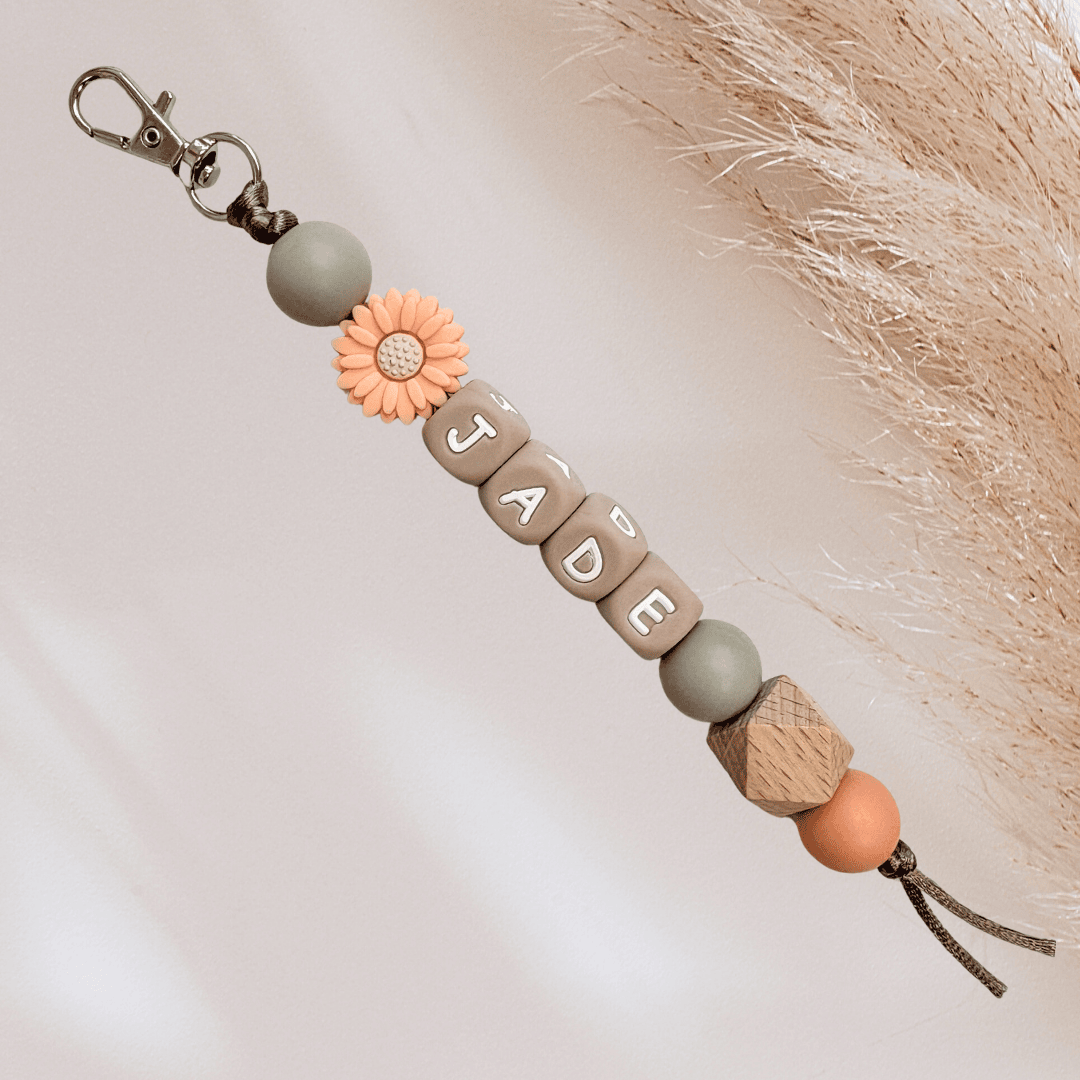 Sleutelhanger met naam bloem groen peach