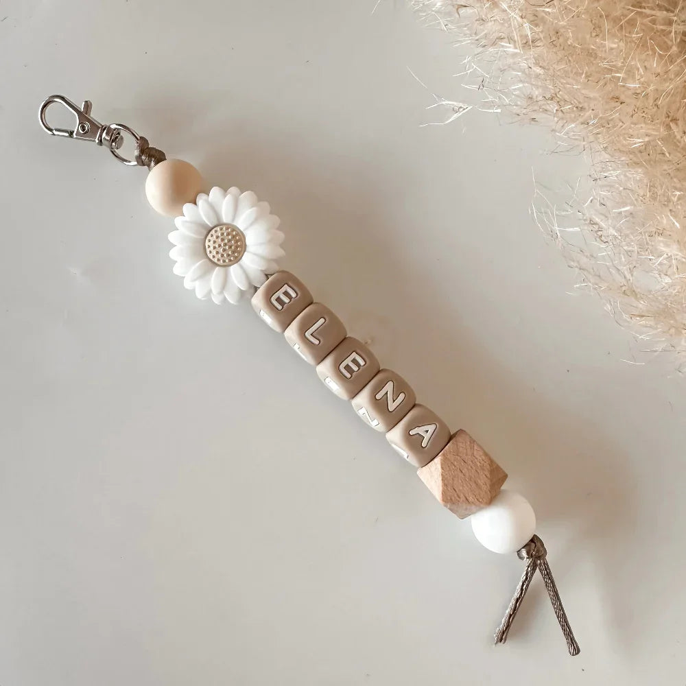 Sleutelhanger met naam bloem naturel
