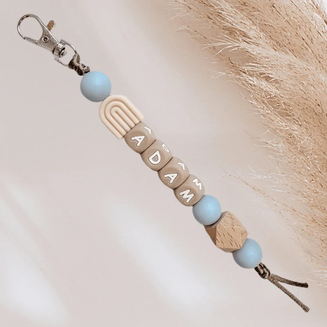 Sleutelhanger met naam regenboog blauw