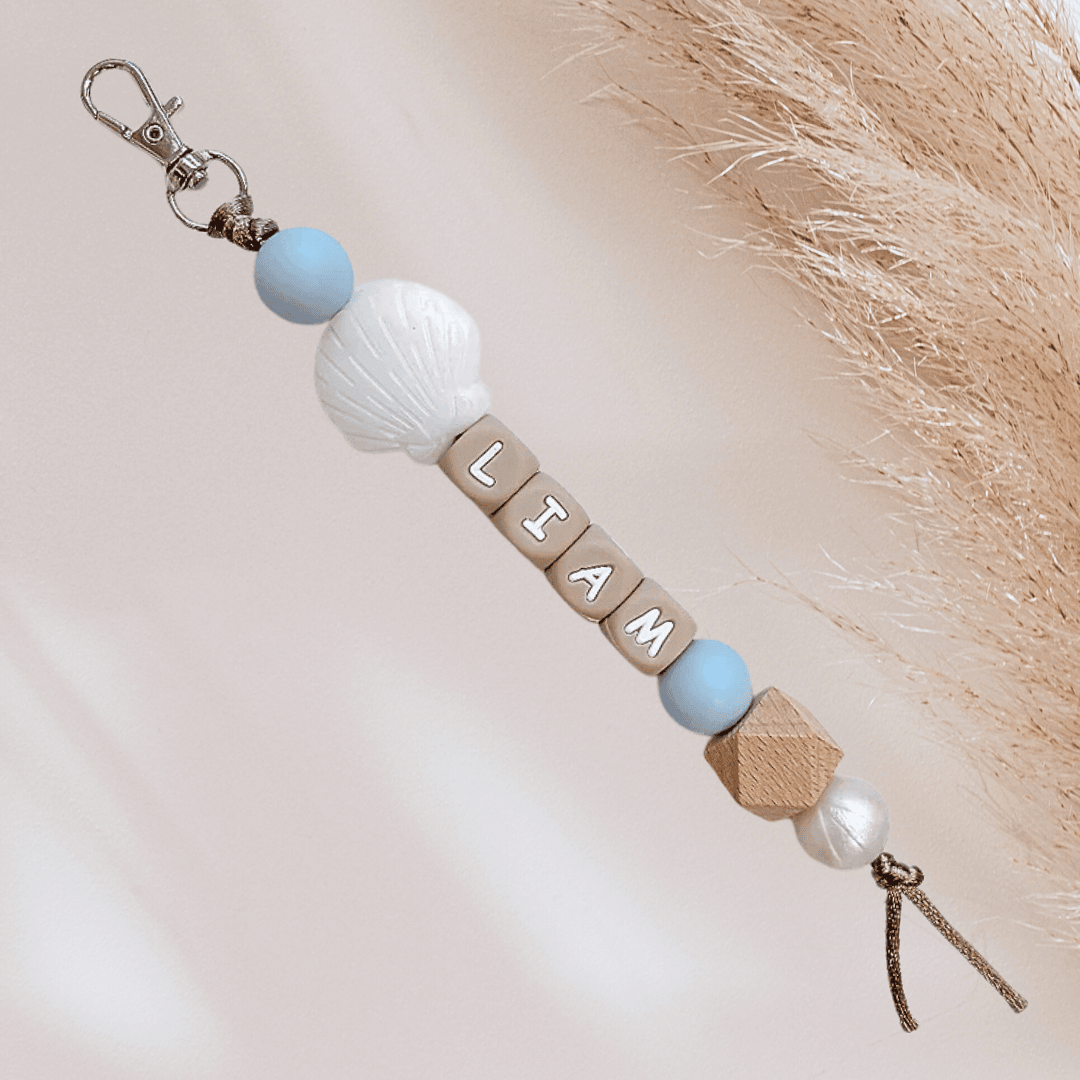 Sleutelhanger met naam schelp blauw