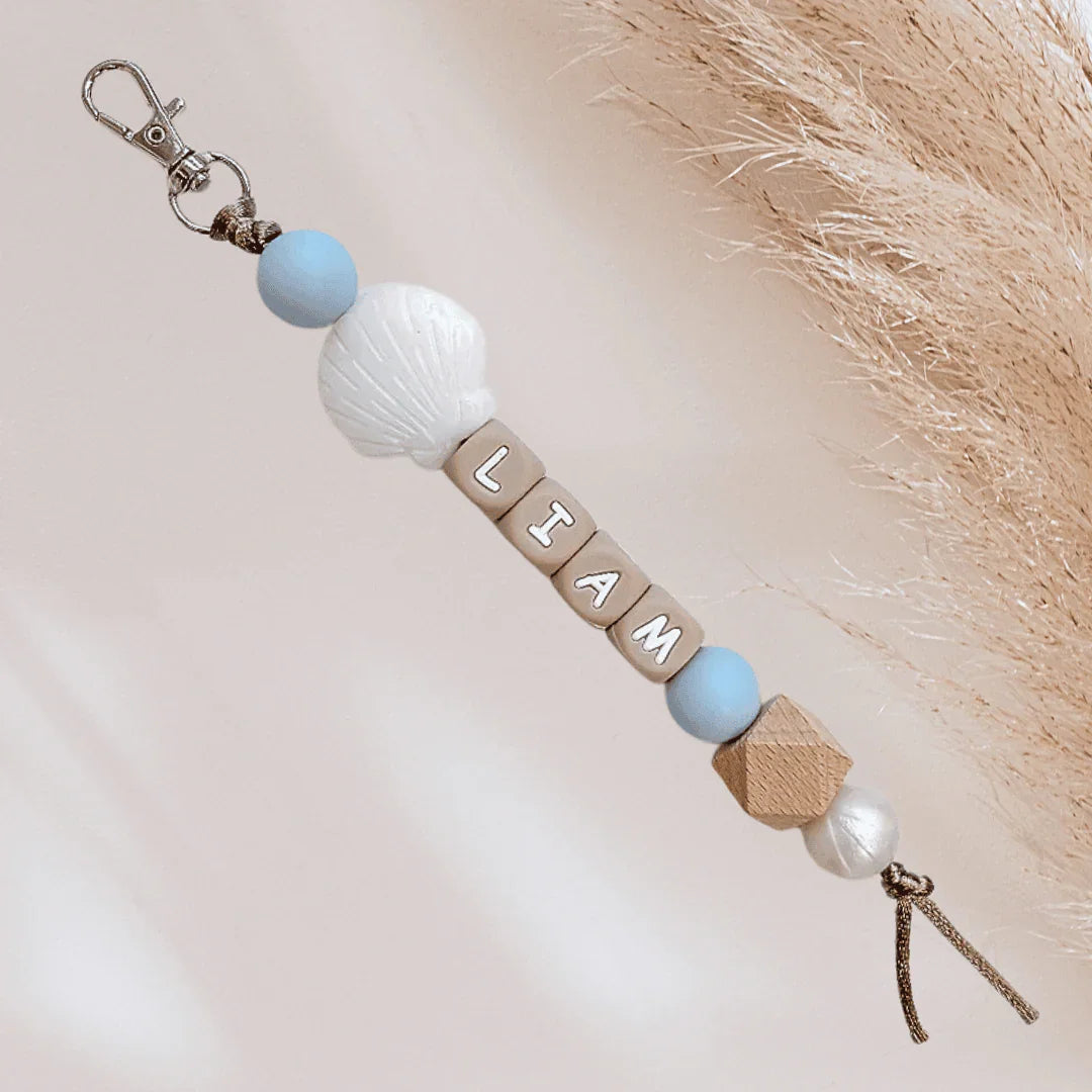 Sleutelhanger met naam schelp blauw