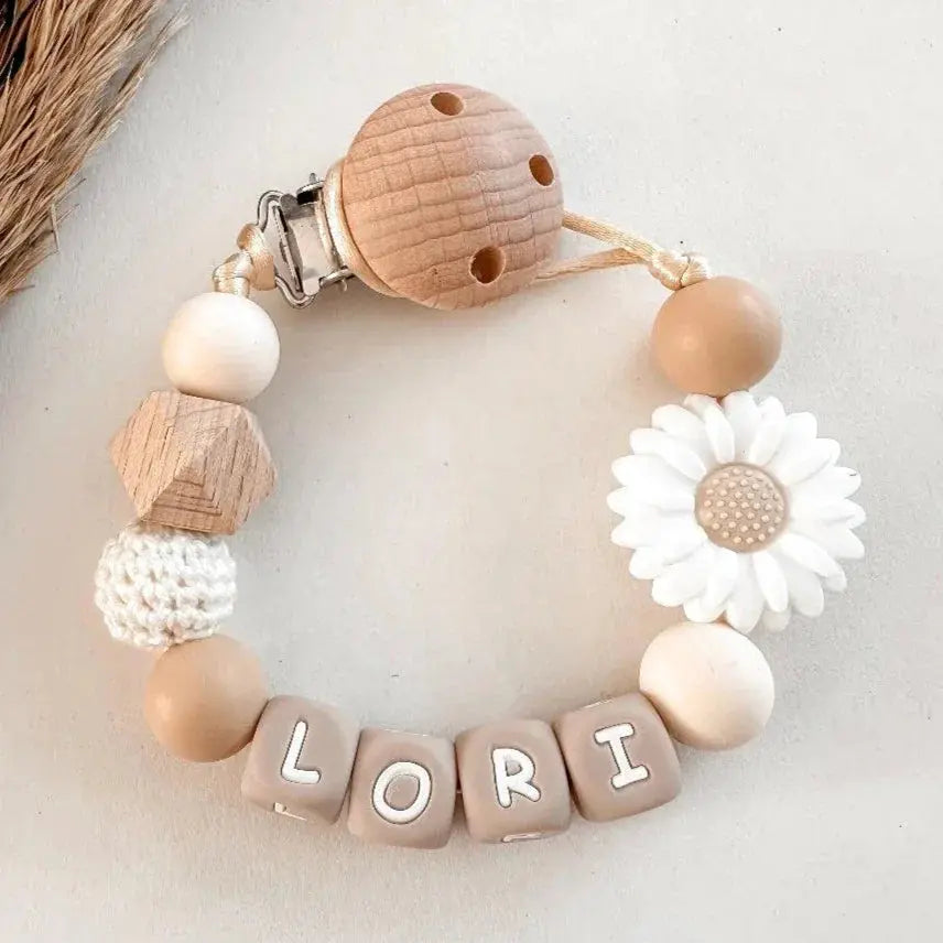 Speenkoord met naam – Bloem Wit - MiniDulce