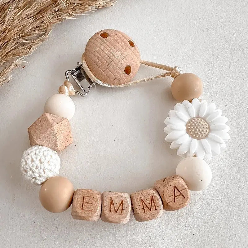 Speenkoord met naam – Bloem Wit - MiniDulce