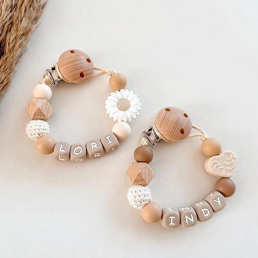 Speenkoord met naam – Bloem Wit - MiniDulce