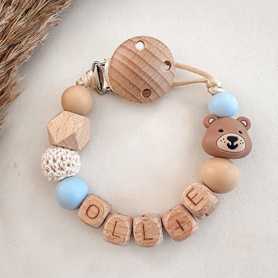 Speenkoord met naam – Beer Blauw - MiniDulce