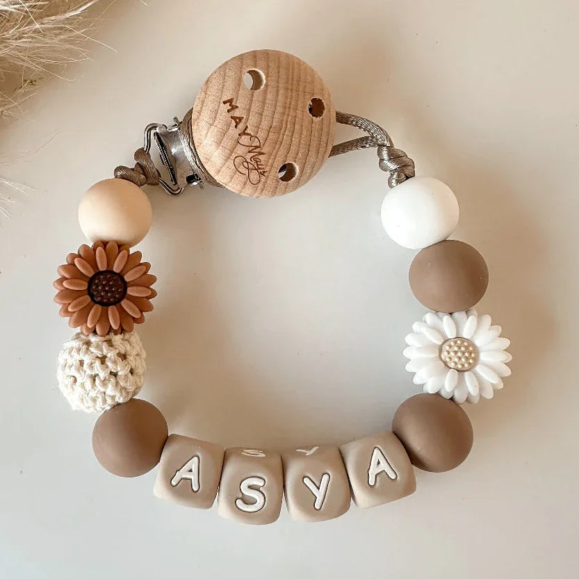 Speenkoord met naam | Bloem Bruin Wit Speenkoorden met naam