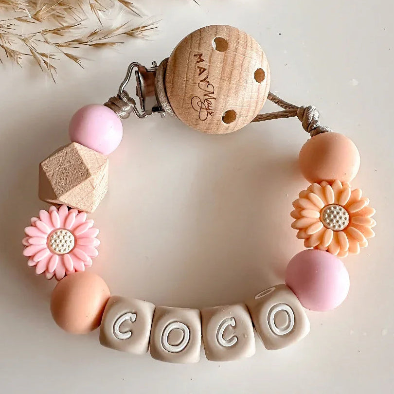 Speenkoord met naam | Peach Roze Bloem Speenkoorden met naam