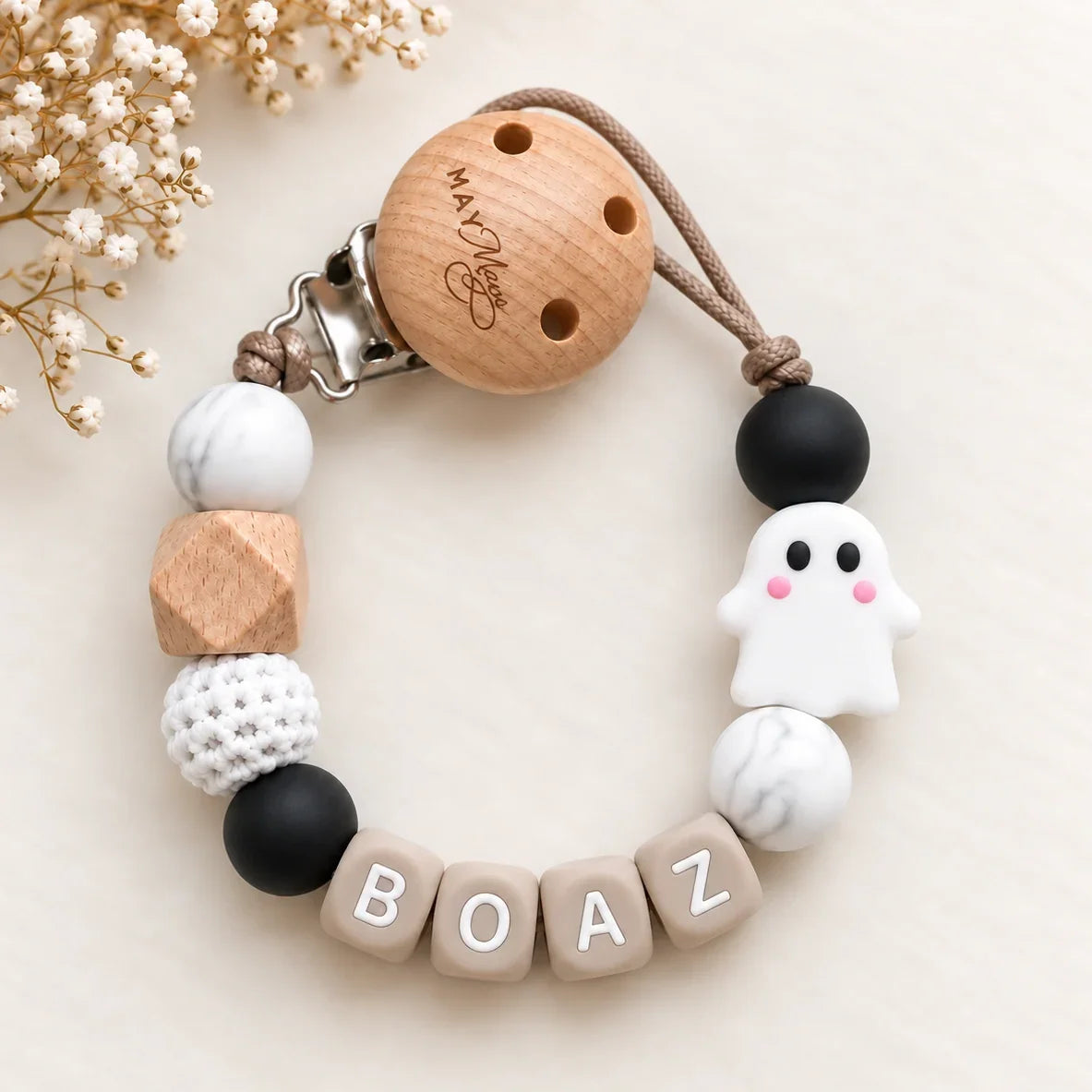 👻 Speenkoord met naam Spookje – Halloween-editie