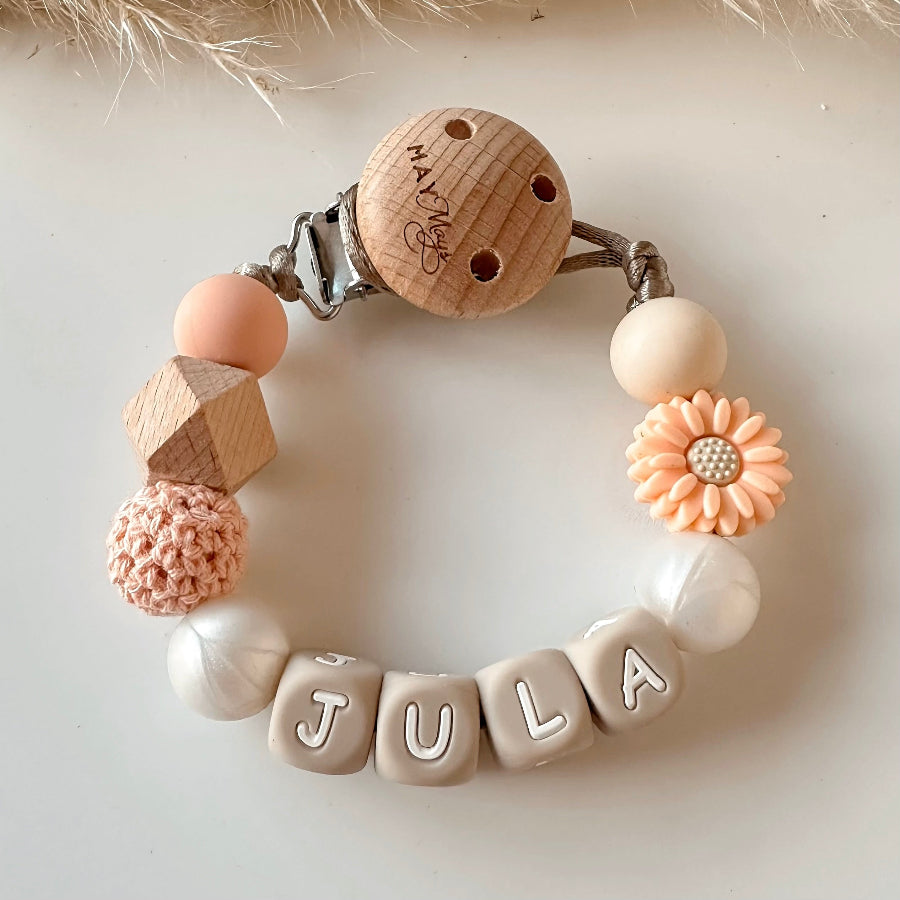 Speenkoord met naam | Zalmroze Bloem Speenkoorden met naam