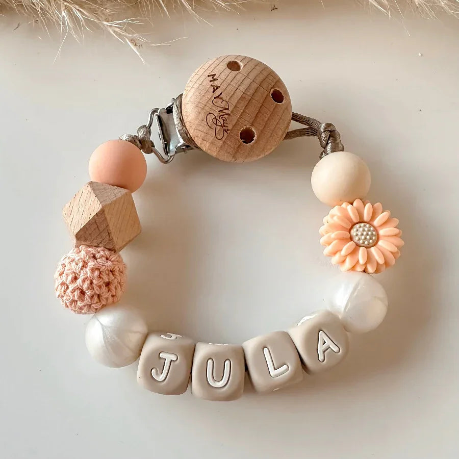 Speenkoord met naam | Zalmroze Bloem Speenkoorden met naam