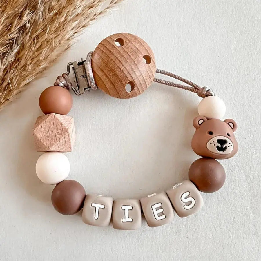 Speenkoord met naam beer bruin wit