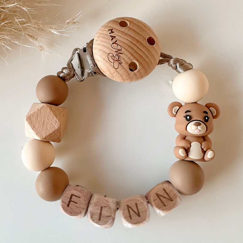 Speenkoord met naam beer naturel hout