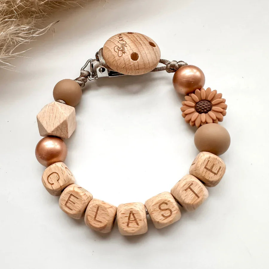 Speenkoord met naam bloem bruin brons