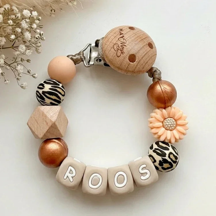 Speenkoord met naam brons leopard bloem
