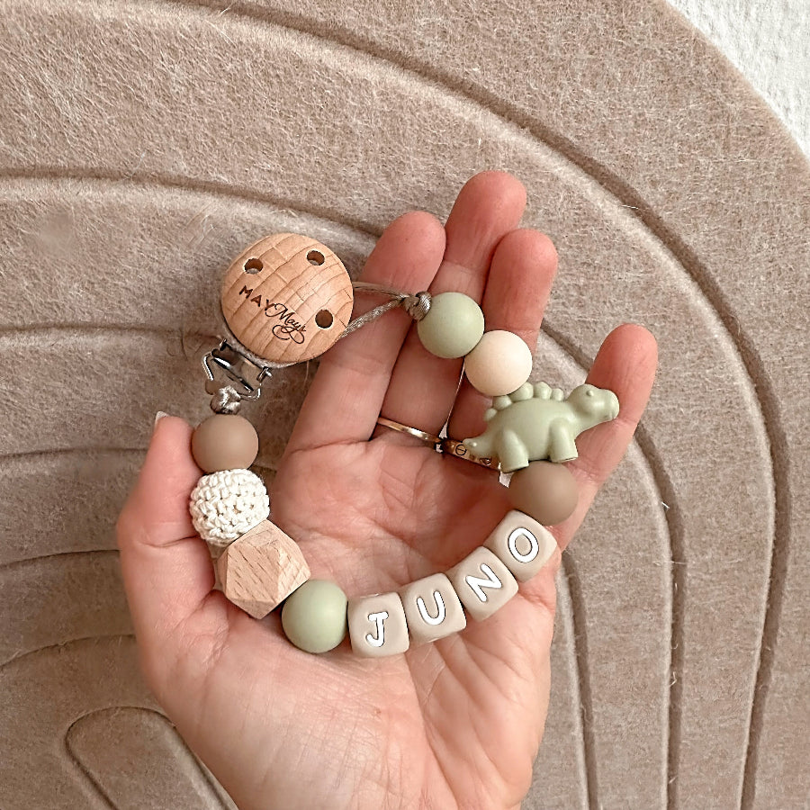 Speenkoord met naam dinosaurus groen