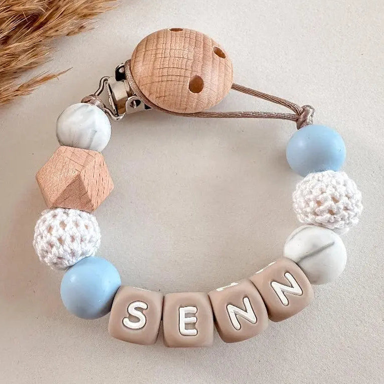 Speenkoord met naam marmer blauw