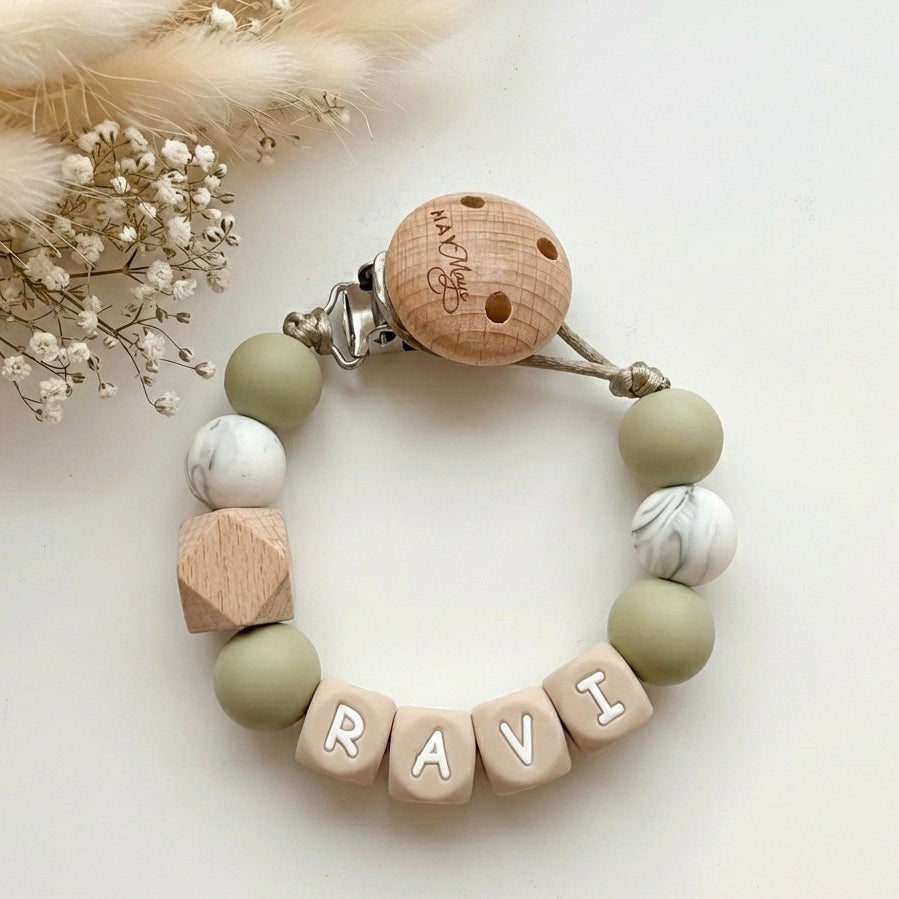 Speenkoord met naam marmer groen