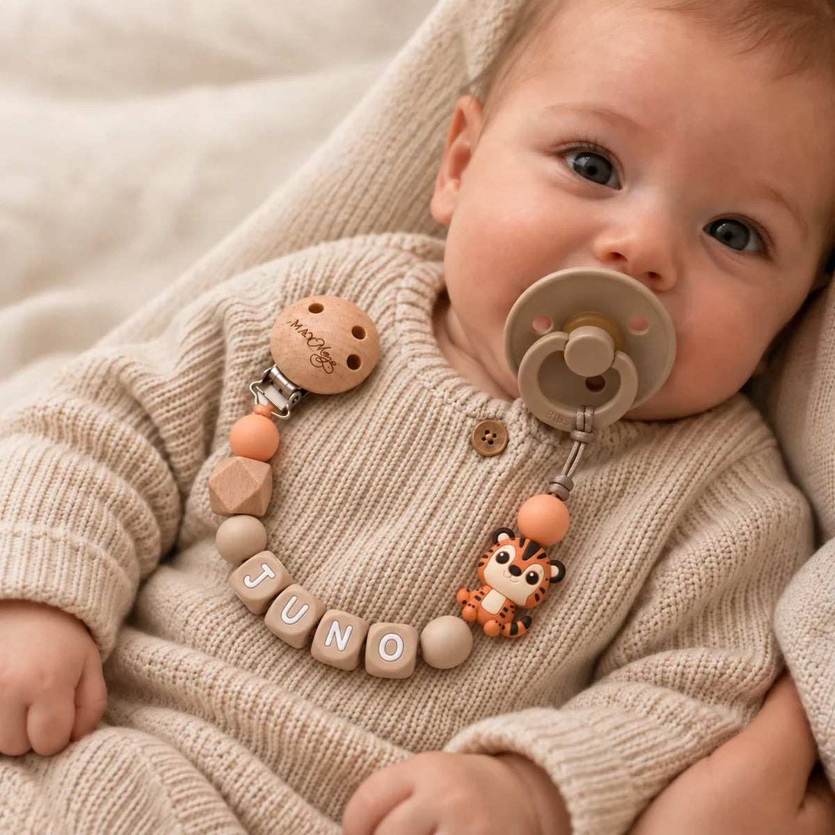 Speenkoord met naam tijger baby