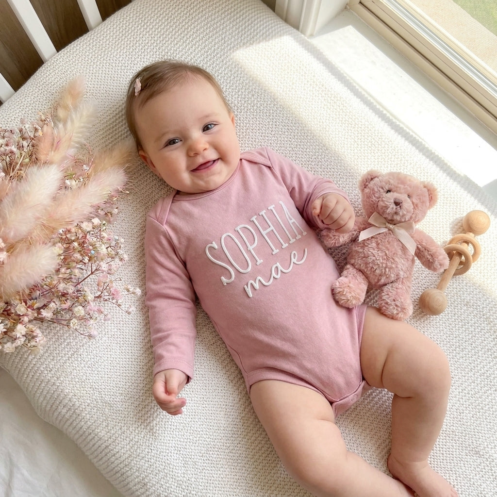 Baby bodysuit with Name Pink | Double Name | May Mays