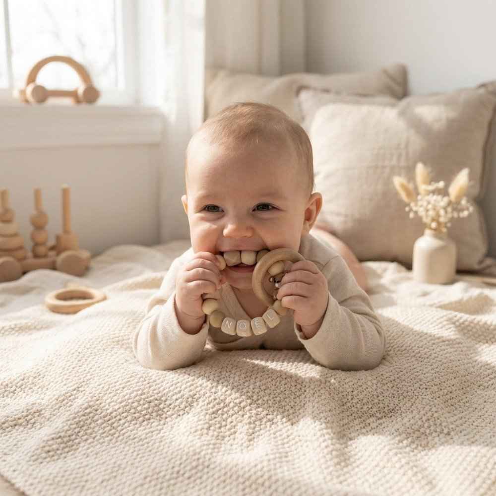 Bijtring met naam beer naturel - May Mays