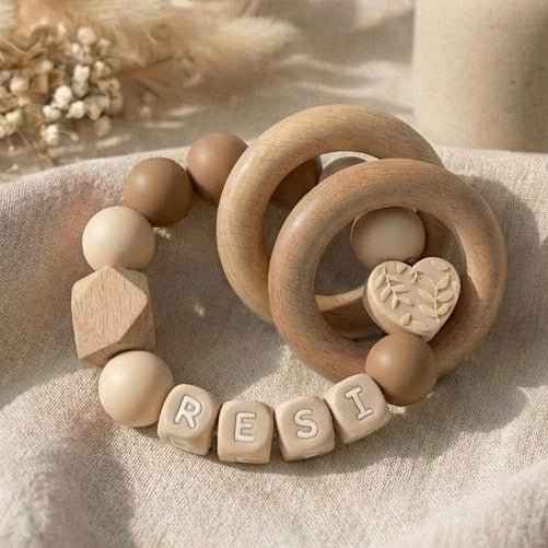 Ring with name, little heart, and natural finish