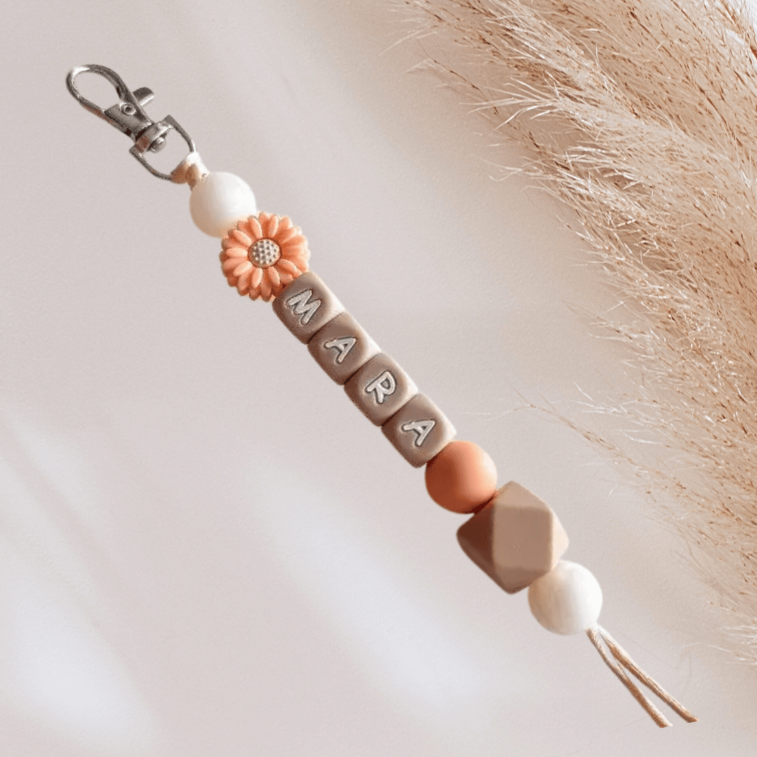 Sleutelhanger met naam bloem zalm