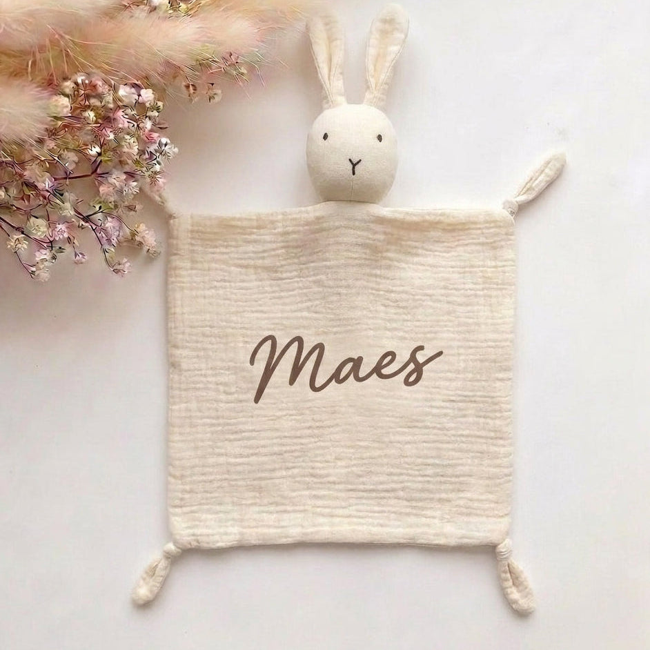 knuffeldoekje met naam konijn beige