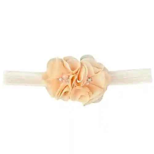 Nylon haarbandje bloemetjes parels beige - May Mays