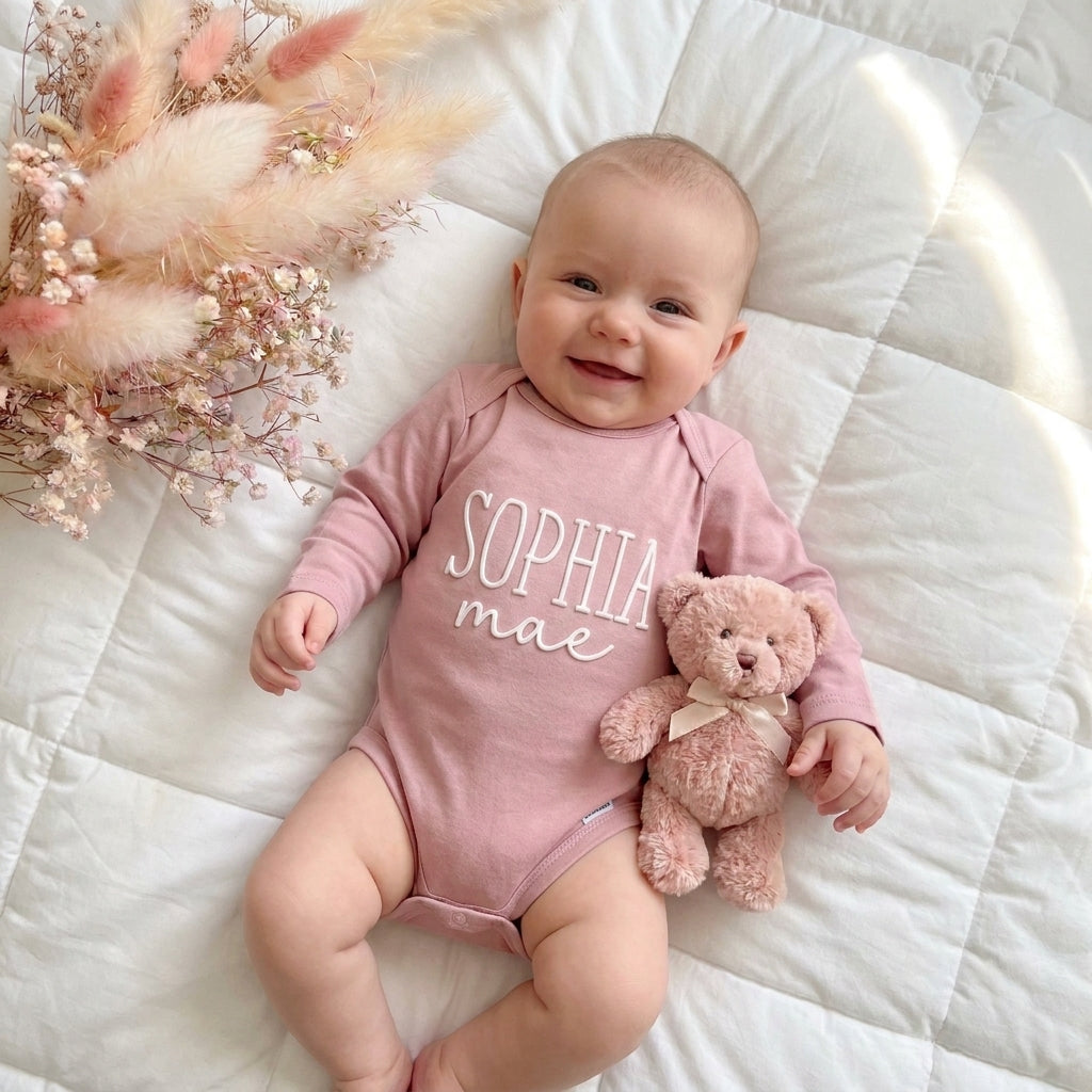 romper lange mouw met naam roze